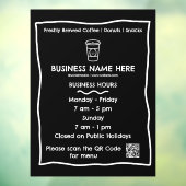 Zwart & Wit Cafe QR Code Openingstijden Raamsticker (Vel 3)