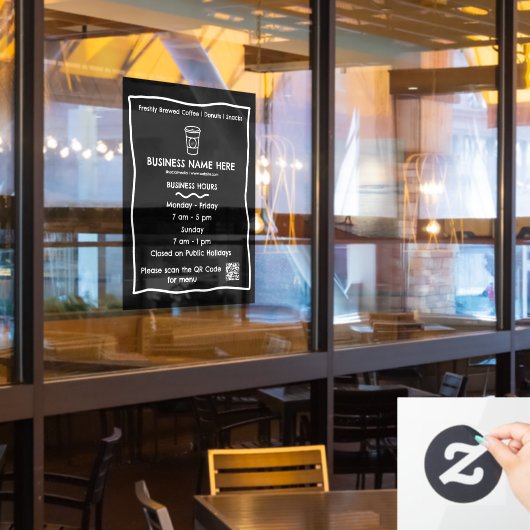 Zwart & Wit Cafe QR-code openingsuren Raamsticker (Restaurant Raam)