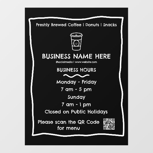 Zwart & Wit Cafe QR-code openingsuren Raamsticker (Vel)