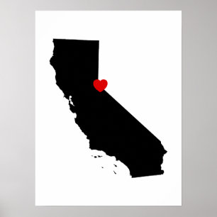 Zwart-wit Californië met rood hart Poster