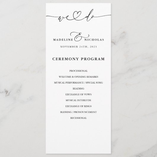 Zwart-Wit Calligrafie Schrift We Do Wedding Programma (Voorkant)