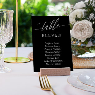 Zwart Wit Calligrafie Tafel Nummer Gast Namen Kaart