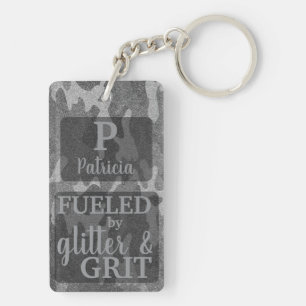 Zwart-wit camouflage glitter camo naam sleutelhanger