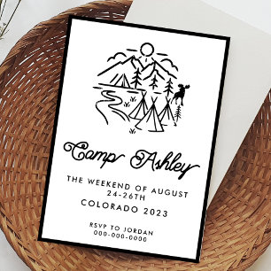 Zwart-wit Camp Bachelorette uitnodiging