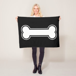 Zwart-wit Cartoon Dog Bone Fleece Deken