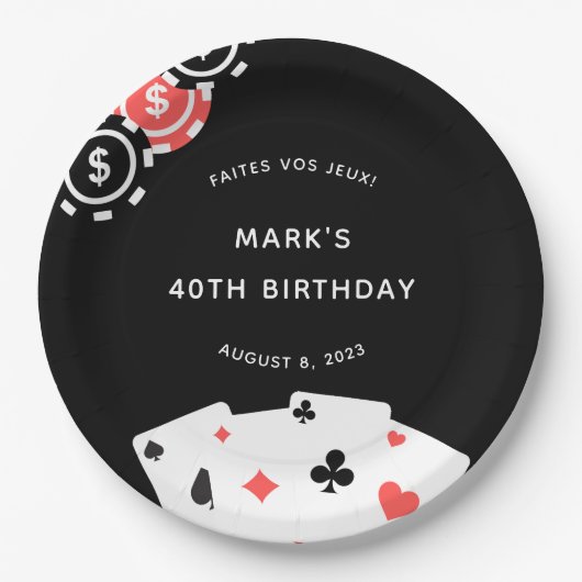 Zwart Wit Casino Thema 40e Verjaardagsfeest Papieren Bordje (Voorkant)