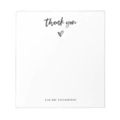 Zwart-wit Casual script en hart Dank u Notitieblok (Voorkant)