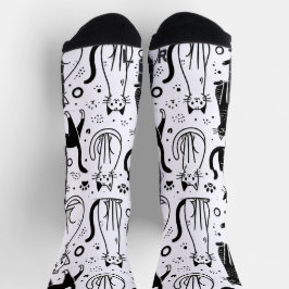 Zwart-wit Cat Pattern Sokken - Stijlvol