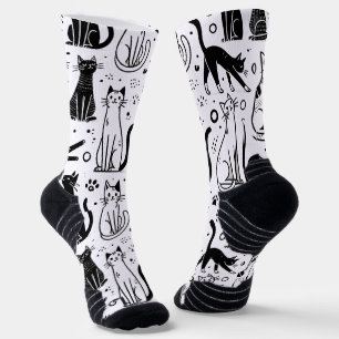 Zwart-wit Cat Pattern Sokken - Stijlvol
