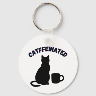 Zwart-wit Catful Coffee Shadows Art Sleutelhanger