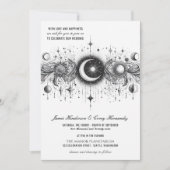Zwart & Wit Celestial met QR Code Bruiloft Kaart (Voorkant)