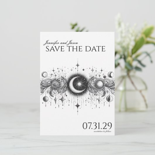 Zwart & Wit Celestial Save The Date (Staand voorkant)