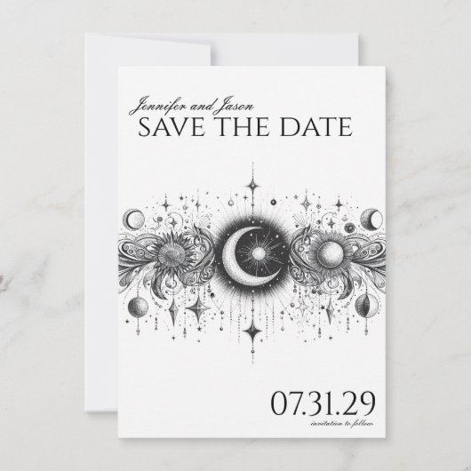 Zwart & Wit Celestial Save The Date (Voorkant)