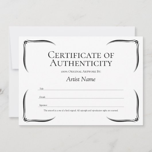 Zwart-wit certificaat van authenticiteit Sjabloon Kaart (Voorkant)