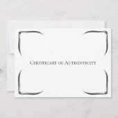 Zwart-wit certificaat van authenticiteit Sjabloon Kaart (Achterkant)