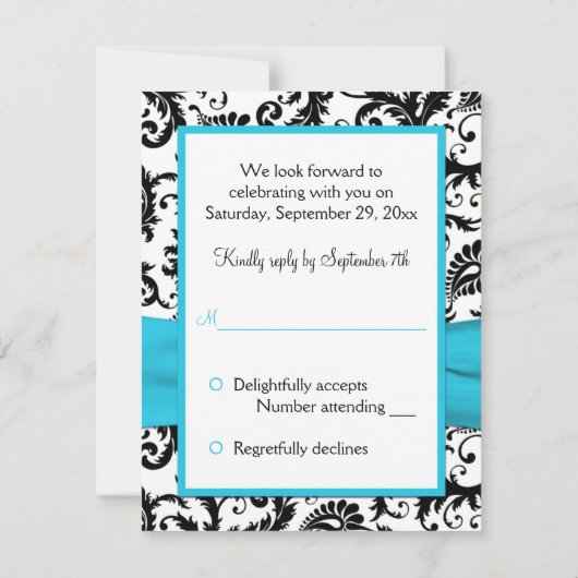 Zwart, wit chassis met Aqua FAUX-lint RSVP (Achterkant)