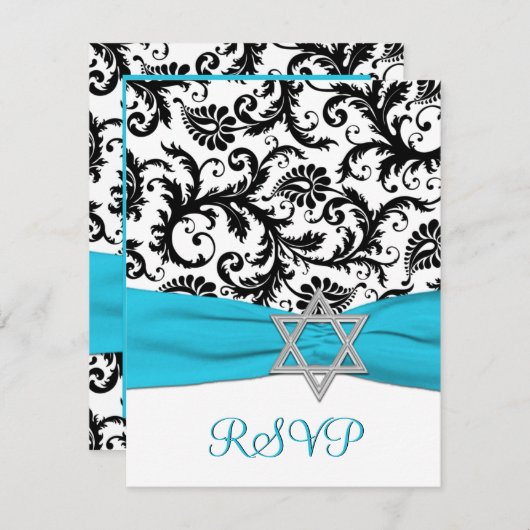 Zwart, wit chassis met Aqua FAUX-lint RSVP (Voorkant / Achterkant)