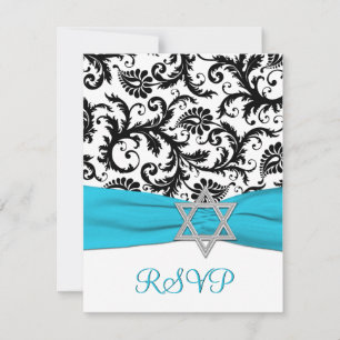 Zwart, wit chassis met Aqua FAUX-lint RSVP Kaartje
