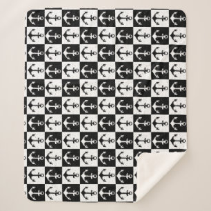 Zwart Wit Check Anker Patroon Ontwerp Sherpa Deken