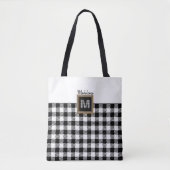 Zwart-wit Check Buffalo Plaid Monogram Classic Draagtas (Voorkant)