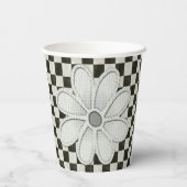 Zwart-wit Checkerboard Daisy Papieren Bekers (Achterkant)