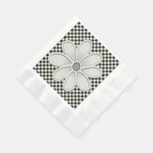 Zwart-wit Checkerboard Daisy Servet (Hoek)
