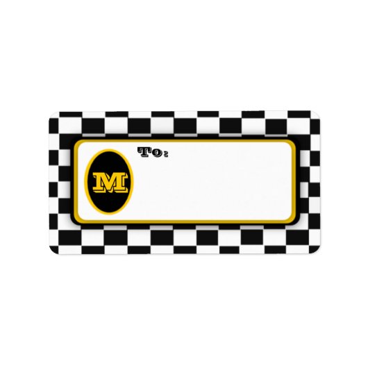 Zwart wit Checkerboard Monogrammed Mail Labels (Voorkant)