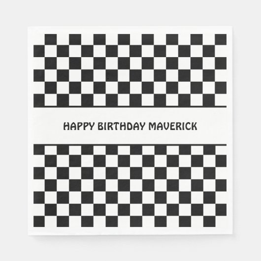 Zwart Wit Checkerboard Patroon Verjaardag Servet (Voorkant)