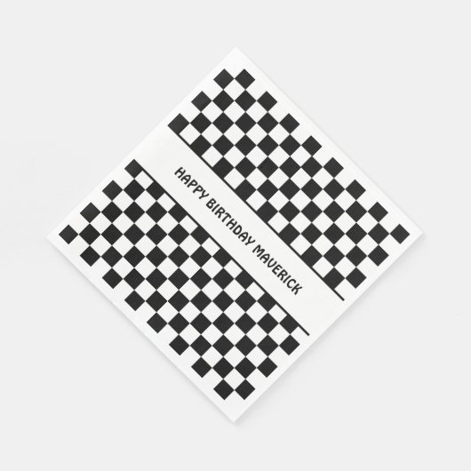 Zwart Wit Checkerboard Patroon Verjaardag Servet (Hoek)