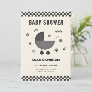 Zwart wit Checkered baby kinderwagen baby shower Kaart