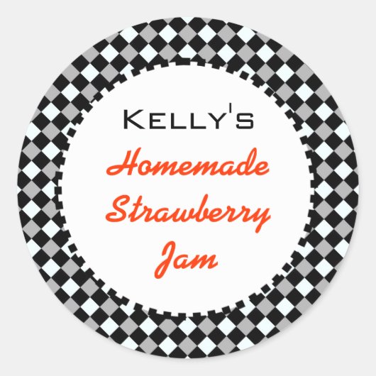 Zwart-wit cheque rood jam label (Voorkant)