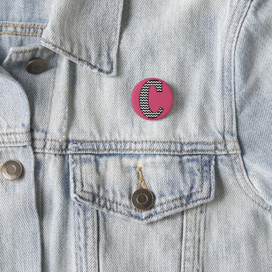 Zwart-wit Chevron "C" Monogram Ronde Button (In situ)