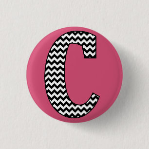 Zwart-wit Chevron "C" Monogram Ronde Button