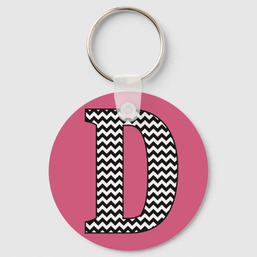 Zwart-wit Chevron D Monogram Basic Sleutelhanger (Voorkant)