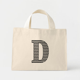 Zwart-wit Chevron "D" Monogram Canvas tas. Mini Tote Bag