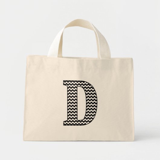 Zwart-wit Chevron "D" Monogram Canvas tas. Mini Tote Bag (Voorkant)