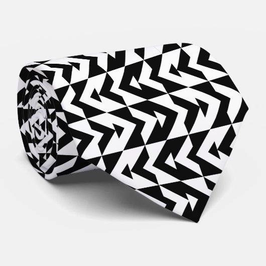 Zwart-wit Chevron geometrisch patroon Stropdas (Opgerold)