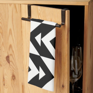 Zwart-wit Chevron Geometrisch Theedoek