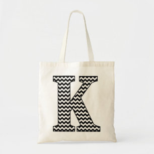 Zwart-wit Chevron "K" Monogram Canvas tas. Tote Bag