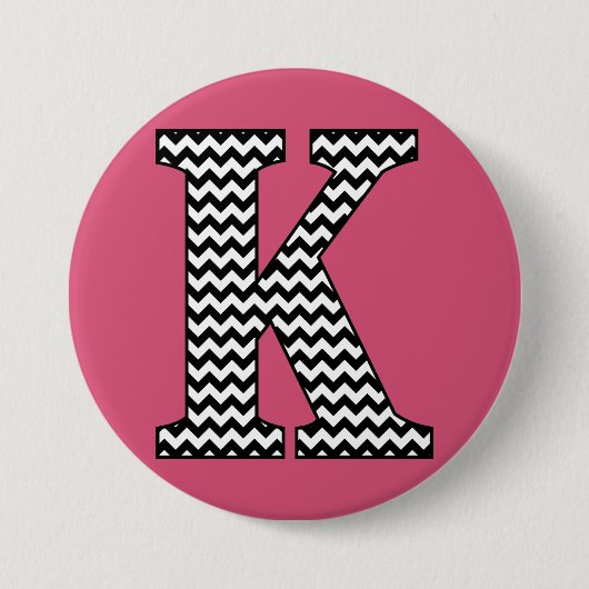 Zwart-wit Chevron "K" Monogram Ronde Button 7,6 Cm (Voorkant)