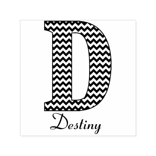 Zwart-wit Chevron Letter D Monogram en Naam Zelfinktende Stempel (Design)