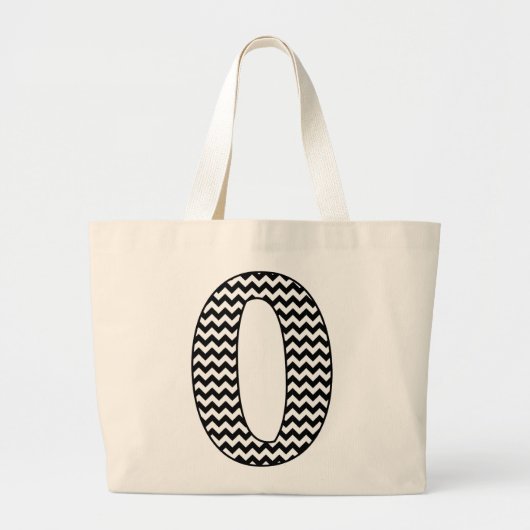 Zwart-wit Chevron Letter O Monogram Grote Tote Bag (Voorkant)
