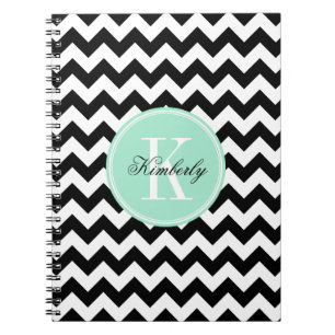 Zwart-wit chevron met mint monogram notitieboek
