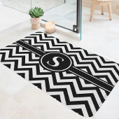 Zwart-wit Chevron-monogram Badmat
