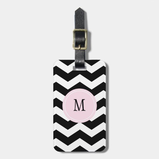 Zwart-wit Chevron Monogram Bagagelabel (Voorkant verticaal)