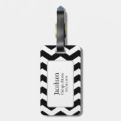 Zwart-wit Chevron Monogram Bagagelabel (Achterkant verticaal)