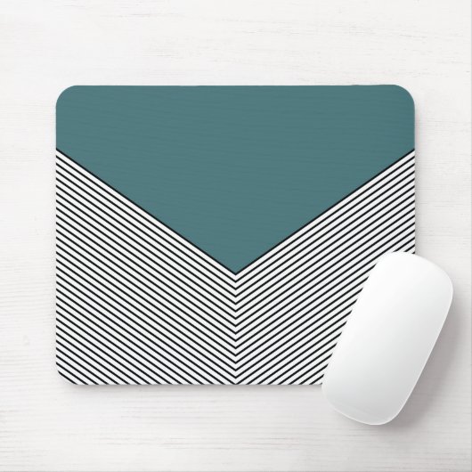 Zwart-wit chevron ontwerp en blauwe driehoek muismat (Met muis)