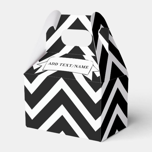 Zwart-wit Chevron Patroon Aangepaste naam Bedankdoosjes (Voorkant Zijde)