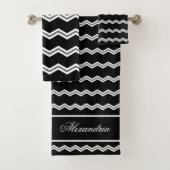 Zwart Wit chevron patroon Bad Handdoek (Insitu)