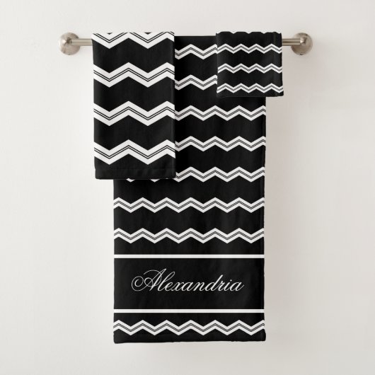 Zwart Wit chevron patroon Bad Handdoek (Insitu)